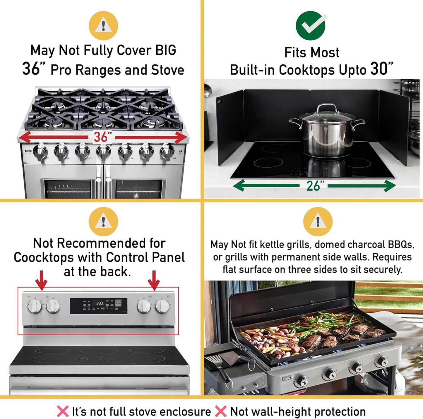 Foldable, Nonstick, Grease Splatter Guard for Stove Top by Baetle– Heavy-Duty Stainless Steel Oil Splash Shield, Premium Black Style, 29.5" Wide Back Panel, 13.6" Deep–with Spoon Rest