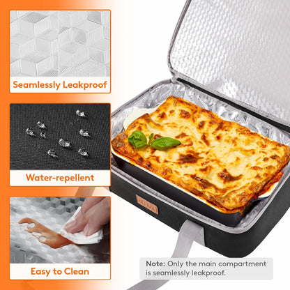 Lifewit Insulated Double Decker Casserole Carrier, Expandable Lasagna Lugger Tote Bag for Hot or Cold Food, Fits 9" x 13" Baking Dish for Potluck Parties, Picnic and Cookouts, Grey-Geometric