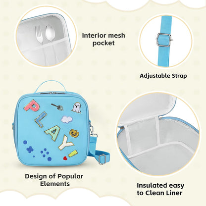 Kids Lunch Box for Kids Insulated Reusable Lunch Bag Tote Durable Children Leak-proof Lunchbox with Adjustable Shoulder Strap for School Daycare Travel Picnic (Navy - 3D Dinosaur)