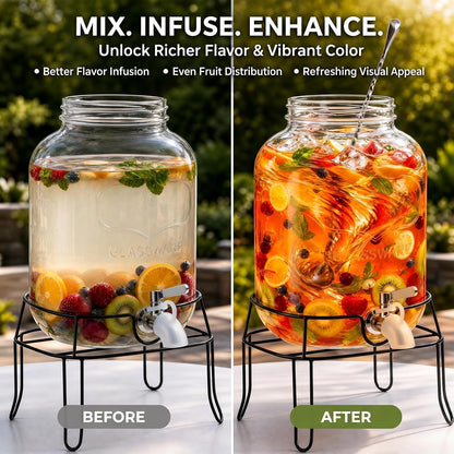 2 Pack1 Gallon Glass Drink Dispensers For Parties,Beverage Dispenser with Stand,304 Stainless Steel Spigot Leakproof,Lemonade Dispenser for Sun Tea, Homemade Juice