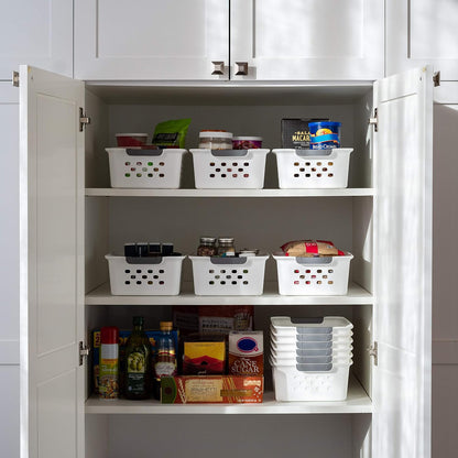 IRIS USA Plastic Storage Baskets, 6-Pack, Made in USA, Shelf Baskets Small Baskets Organizing Bins for Pantry Countertops Closet Shelves Laundry Room Office, Multi-Purpose, Nestable, Easy Carry, Black