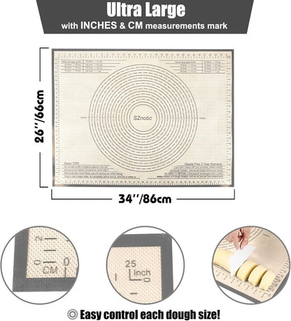 Non-slip Silicone Pastry Mat 36''By 24'' Nonstick Baking Mats Extra Large Counter Mat for Dough Rolling, Pastry, Pie Crust, Fondant, Cookies, Bread, Pasta, Pizza Mat