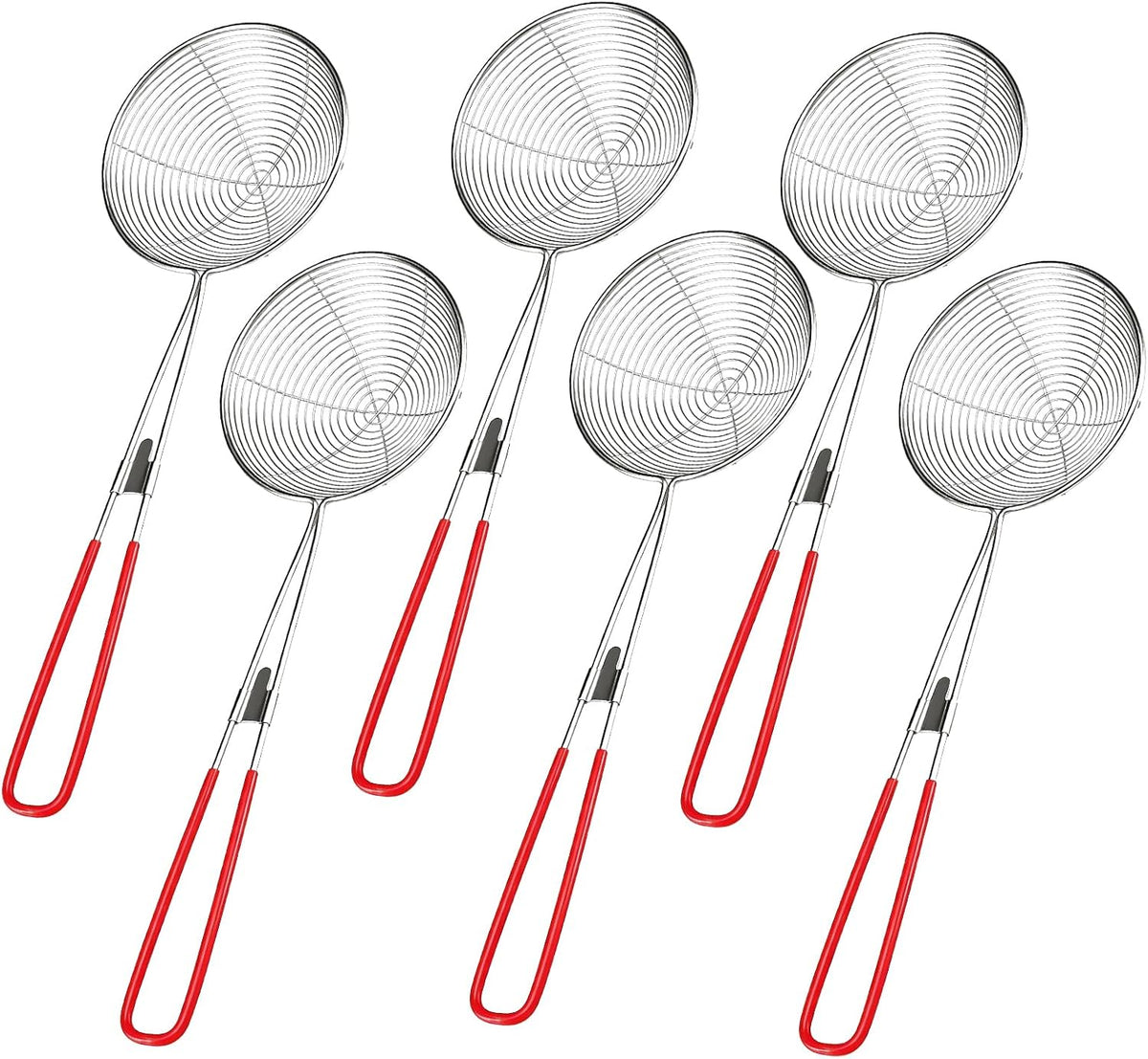 6 Pieces Stainless Steel Spider Strainer Skimmer, 4 Inch Hot Pot Kit Strainer Scoops with Long Handle, Asian Skimmer Spoon Ladle for Boba Pearls, Pasta, Meatball, Cooking & Frying Food