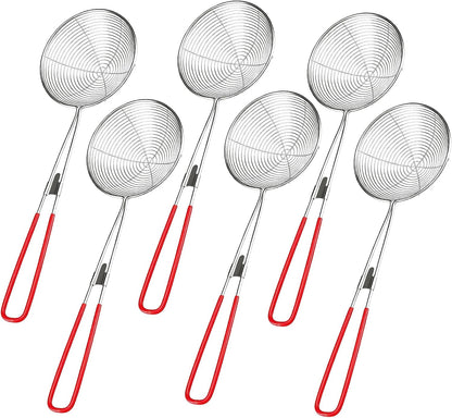 6 Pieces Stainless Steel Spider Strainer Skimmer, 4 Inch Hot Pot Kit Strainer Scoops with Long Handle, Asian Skimmer Spoon Ladle for Boba Pearls, Pasta, Meatball, Cooking & Frying Food