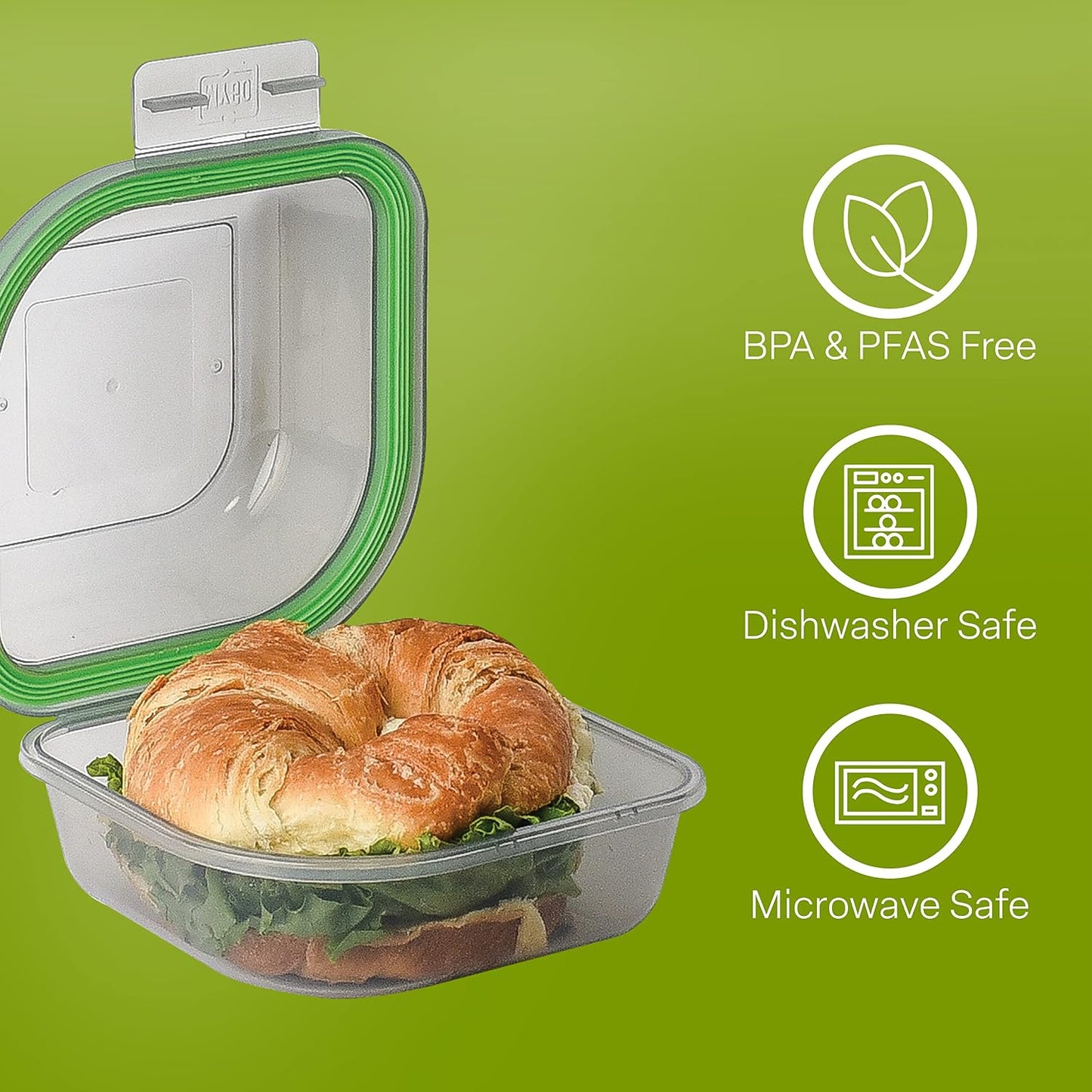 MyGo Container Large To-Go 3-Compartment Food Containers, Pack Of 3, 9-3/8" X 9-3/8" X 2-1/2", Reusable, Microwave Safe, NSF Certified, Smoke/Green