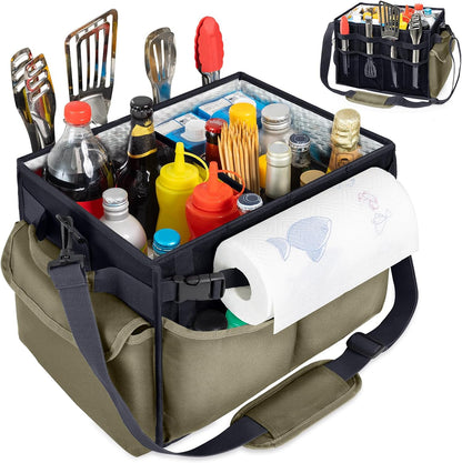 FREECOLSH Black Waterproof Caddy, 16" x 11" x 11", with Detachable Strap and Shoulder Pad for Carrying Utensils and Camping Supplies