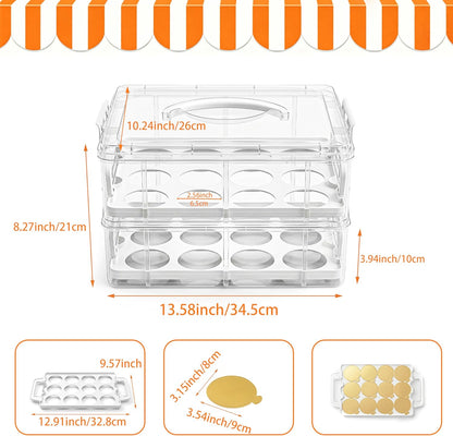 Cupcake Carrier with Lid and Handle 24 Hole with 100 pcs Mini cupcake boards (3.15inch),BPA-Free Cup Containers Holder for Cupcakes, Dessert,Nuts, Fruits, Vegetables, Salads, Cookies