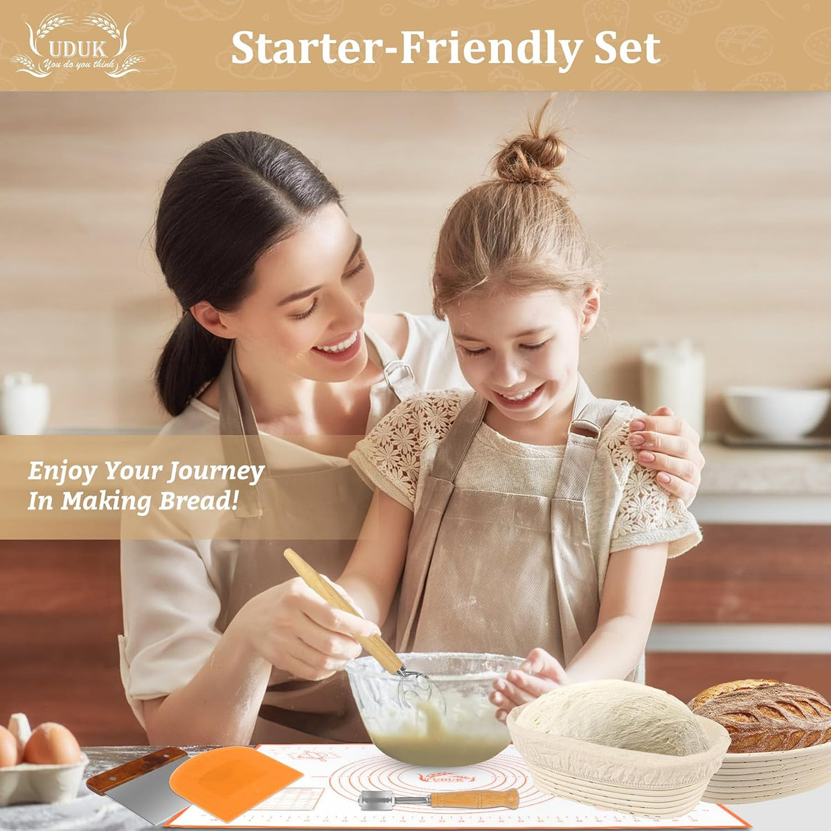 Sourdough Baking Kit, 2 Oval Banneton Proofing Basket Set