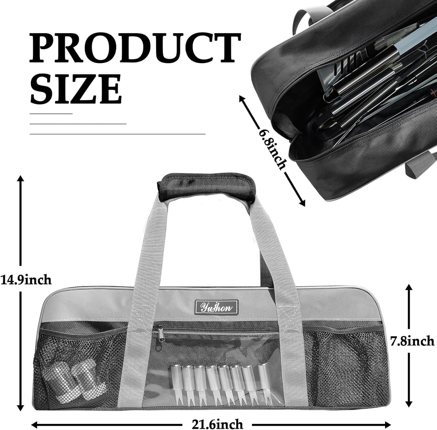22 Inch BBQ Grill Tool Bag, Heavy-Duty 1680D Oxford Grill Utensil Carrying Bag, Water-Resistant Organizer for Long Grilling Tools, Camping, RV, Tailgating(Bag Only)