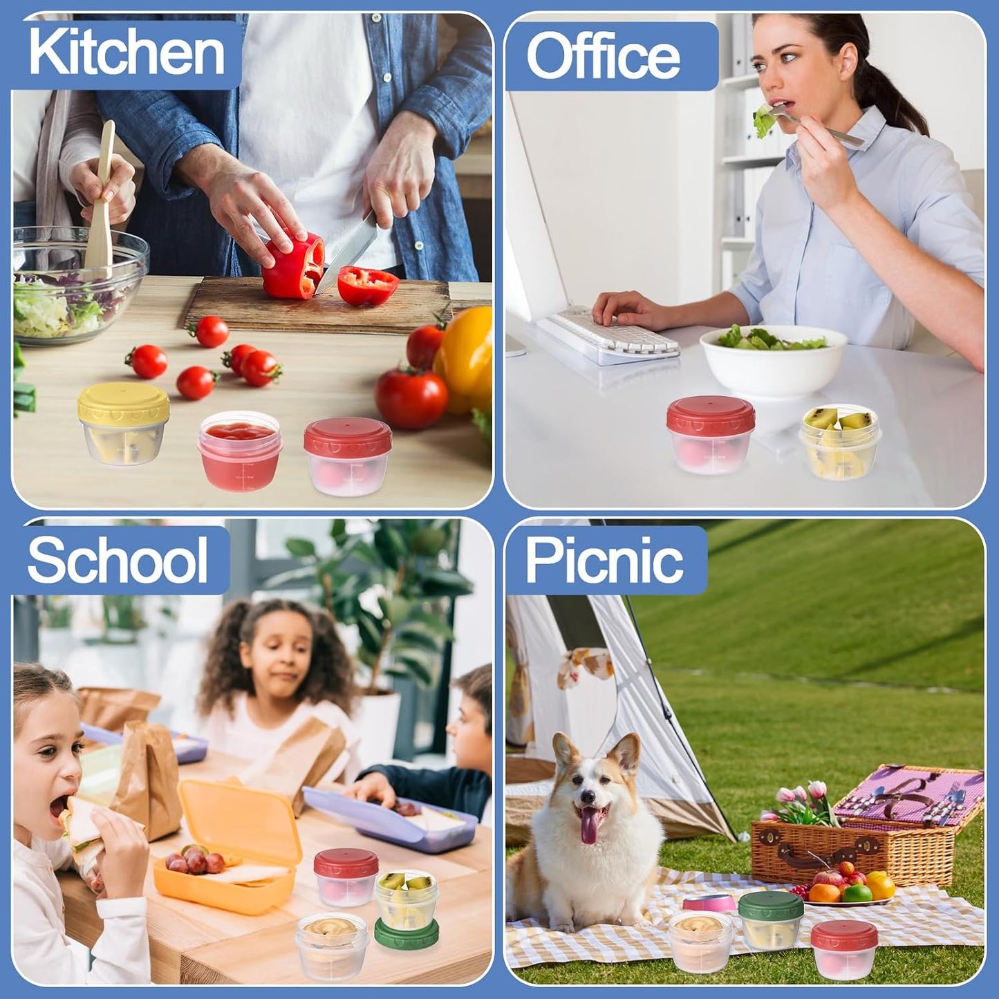 6pcs 10 oz Small Plastic Containers with Lids, Salad Dressing Container Reusable Small Food Storage Containers for Meal Prep, Leakproof, Microwave Dishwasher Freezer Safe, BPA-Free