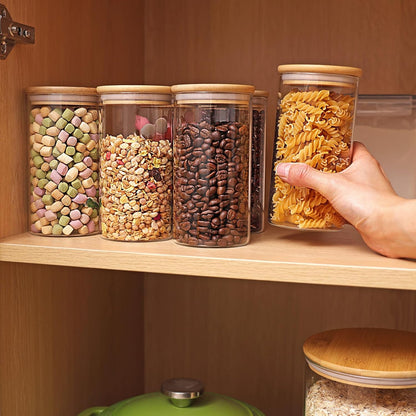 Moretoes 3 Pack 2qt Glass Storage Containers with Bamboo Press Lids, Large Airtight Food Storage Jars for Pantry, Flour, Sugar, Dry Goods