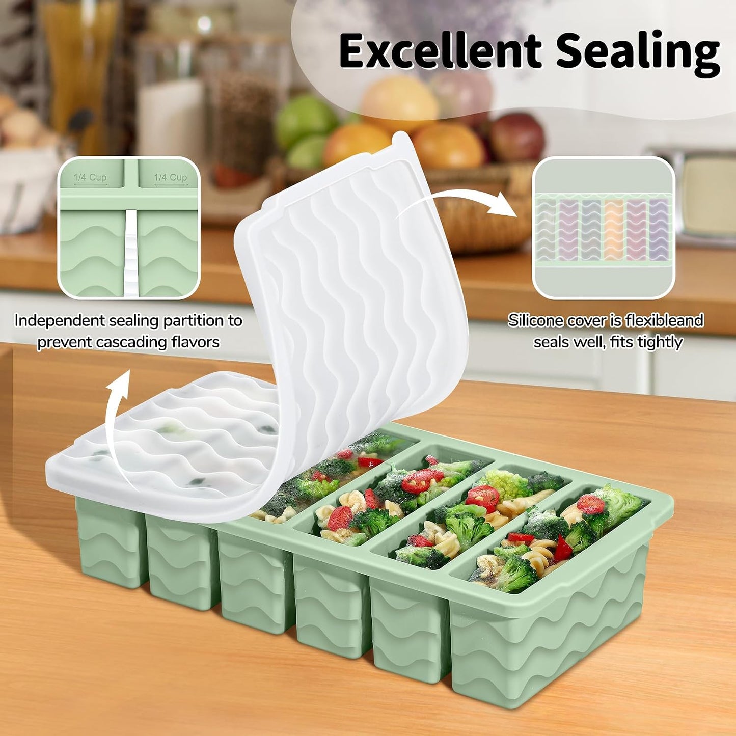 4-Pack Silicone Freezer Trays with Lid,2*【2 Large 2-Cup(500ml)&6 Small 1/2-Cup(125ml)】Soup Freezer Container Molds,Ice Cube Tray For Meal Prep&Freezing Soup,Stews,Sauces,Oven&Dishwasher-Safe