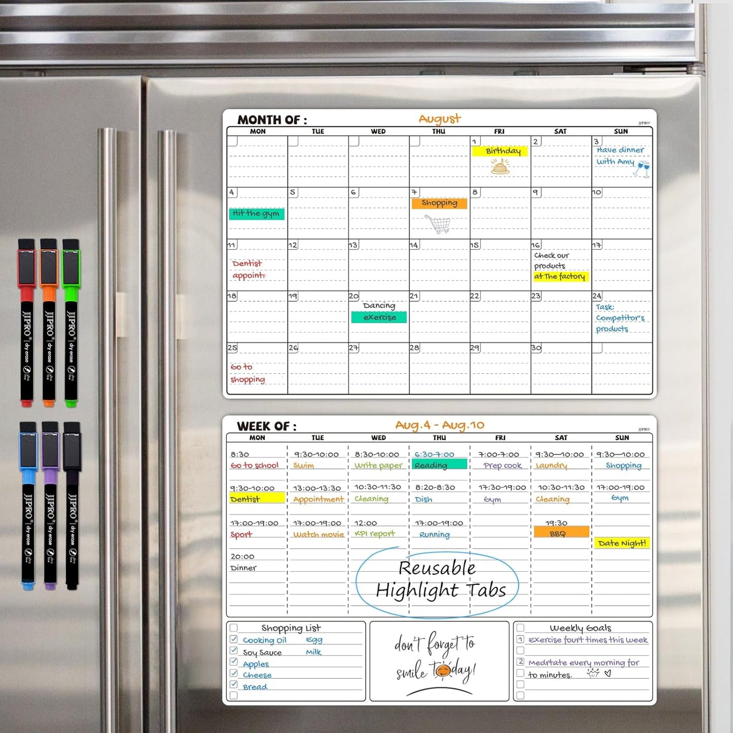 JJPRO Magnetic Dry Erase Calendar for Refrigerator-Reusable Monthly Calendar Starts Monday,Weekly Planner&to Do List for Fridge-Magnetic Monthly,Weekly Planner&List 2pcs-16.5x11"