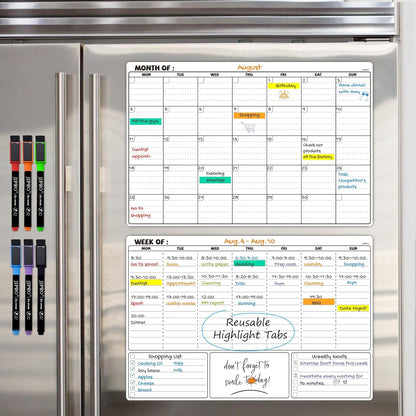 JJPRO Magnetic Dry Erase Calendar for Refrigerator-Reusable Monthly Calendar Starts Monday,Weekly Planner&to Do List for Fridge-Magnetic Monthly,Weekly Planner&List 2pcs-16.5x11"