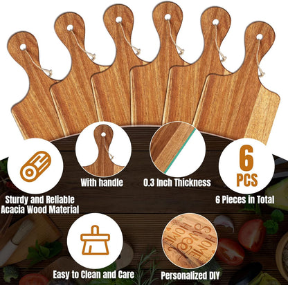 Patelai 6 Pcs 15 x 7 Inch Bamboo Cutting Board Set with Handles Laser Engraving Wooden Charcuterie Kitchen Plain Serving Chopping Board Bulk for DIY Housewarming