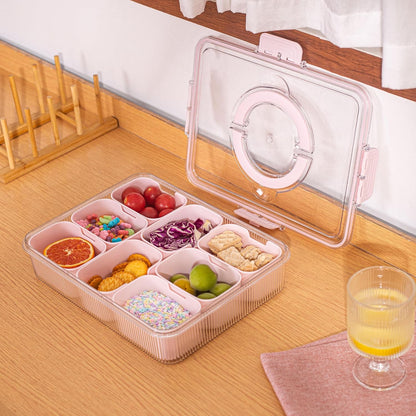 Patent Divided Serving Tray with Lid & Handle - Snackle Box Organizer for Charcuterie, Sandwiches, Veggies, Fruits, Candy - Portable Food Storage for Travel, Beach, Picnics（1 pcs, Orange）