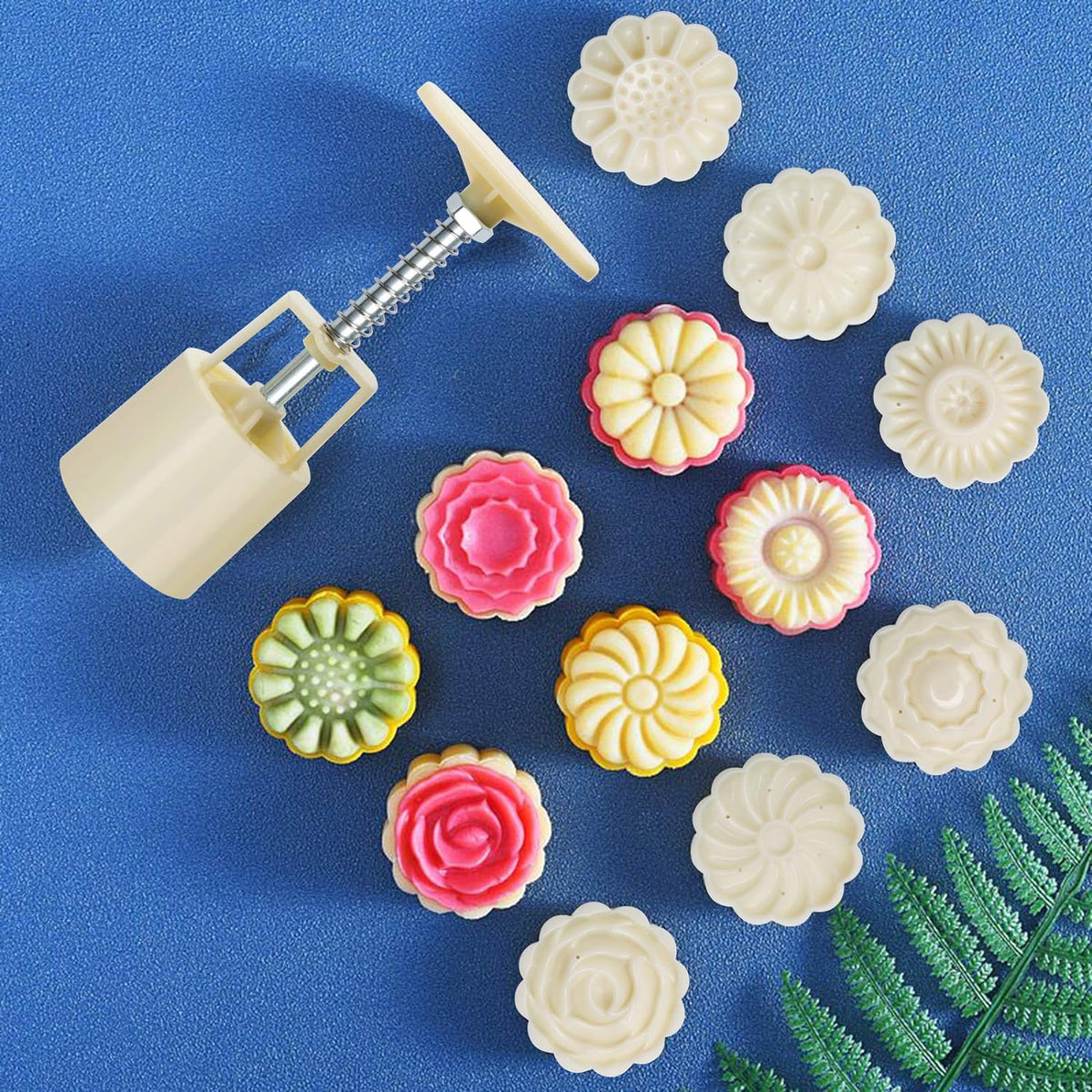 Luxiv 50g Mooncake Mold Set, 12 Patterns Round And Square Hand Press Molds