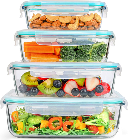 GEHE 4 Pack Large Glass Storage Containers with Airtight Lids, 78/52/36/22oz Glass Meal Prep Food Storage Containers for Baking, Storing, Leakproof, BPA Free, Microwave/Freezer/Dishwasher Safe