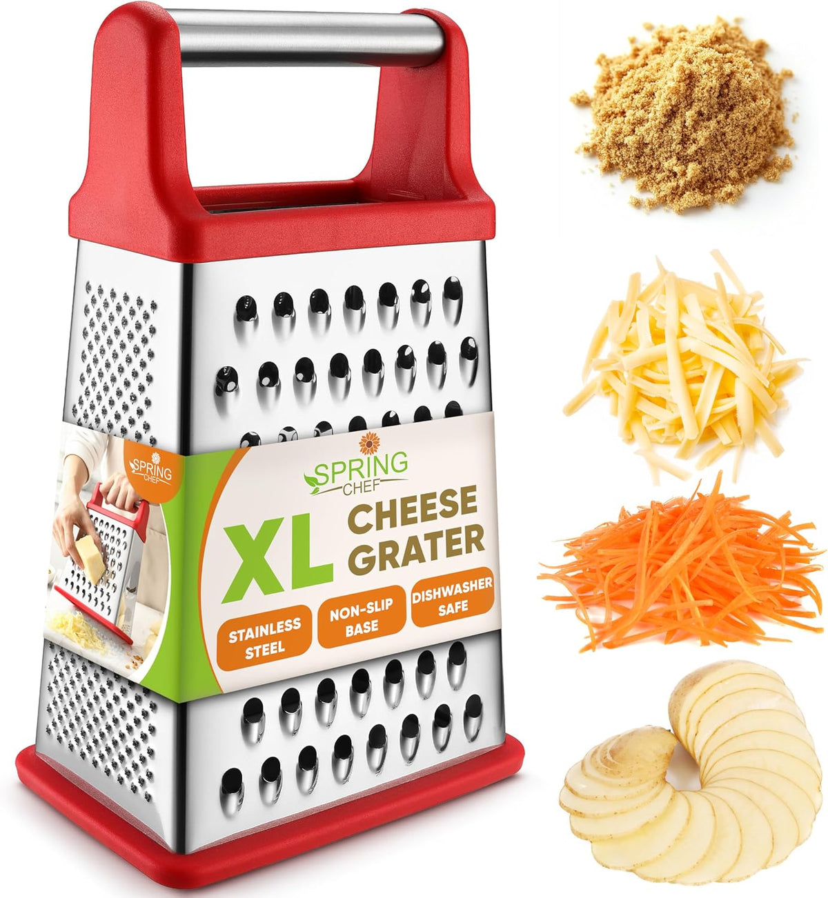 Spring Chef Stainless Steel XL Cheese Grater for Kitchen, Green