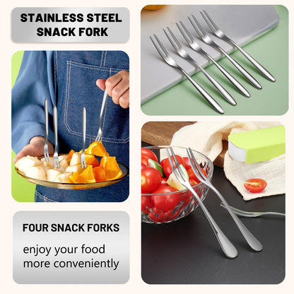 Snackle Box Container with 4 Forks, Divided Serving Tray with Lid and Handle, Veggie and Fruit Platter Tray for Parties, Large Food Organizer Box with Stainless Steel Forks, 8 Compartment