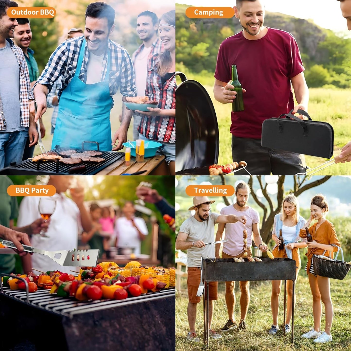 28PCS Stainless Steel BBQ Grill Accessories Set, Grilling Gifts for Men Birthday Father's Day, Portable Multifunction Grilling Utensils Tools Kit with Storage Bag for Outdoor Grill Camping BBQ Party