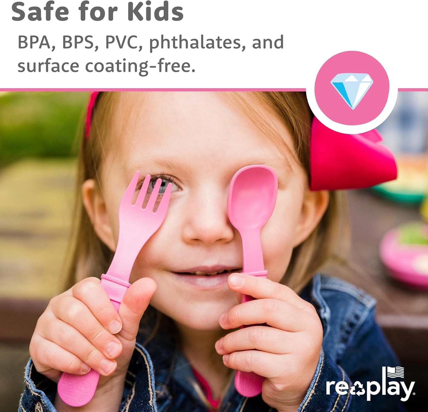 Re-Play Toddler Forks and Spoons Set - 6x6 Utensils Set for Kids - Dishwasher and Microwave Safe - Made in USA - Set of 12-5.8" x 1.2" x 0.2" - Sorbet