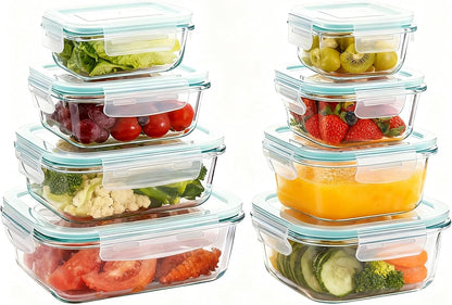 UFI Glass Food Storage Containers with Lids Airtight - 8 Pack - BPA-Free, Leak-Proof, Microwave & Freezer Safe Meal Prep Containers, Stackable Borosilicate Glass Containers for Kitchen Organization