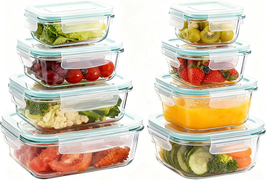 UFI Glass Food Storage Containers with Lids Airtight - 8 Pack - BPA-Free, Leak-Proof, Microwave & Freezer Safe Meal Prep Containers, Stackable Borosilicate Glass Containers for Kitchen Organization