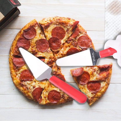 Pizza Server & Pie Spatula Set, 2 Piece Stainless Steel Pie Cutter and Server for Pizza, Cake, Pie, Quiche and Desserts, Red