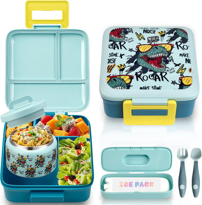 Bento Lunch Box for Kids with 8oz Soup Thermo Leak-Proof Lunch Food Containers with Snack Sauce Container for Kid Girls Boys to School (Pink Mermaid)