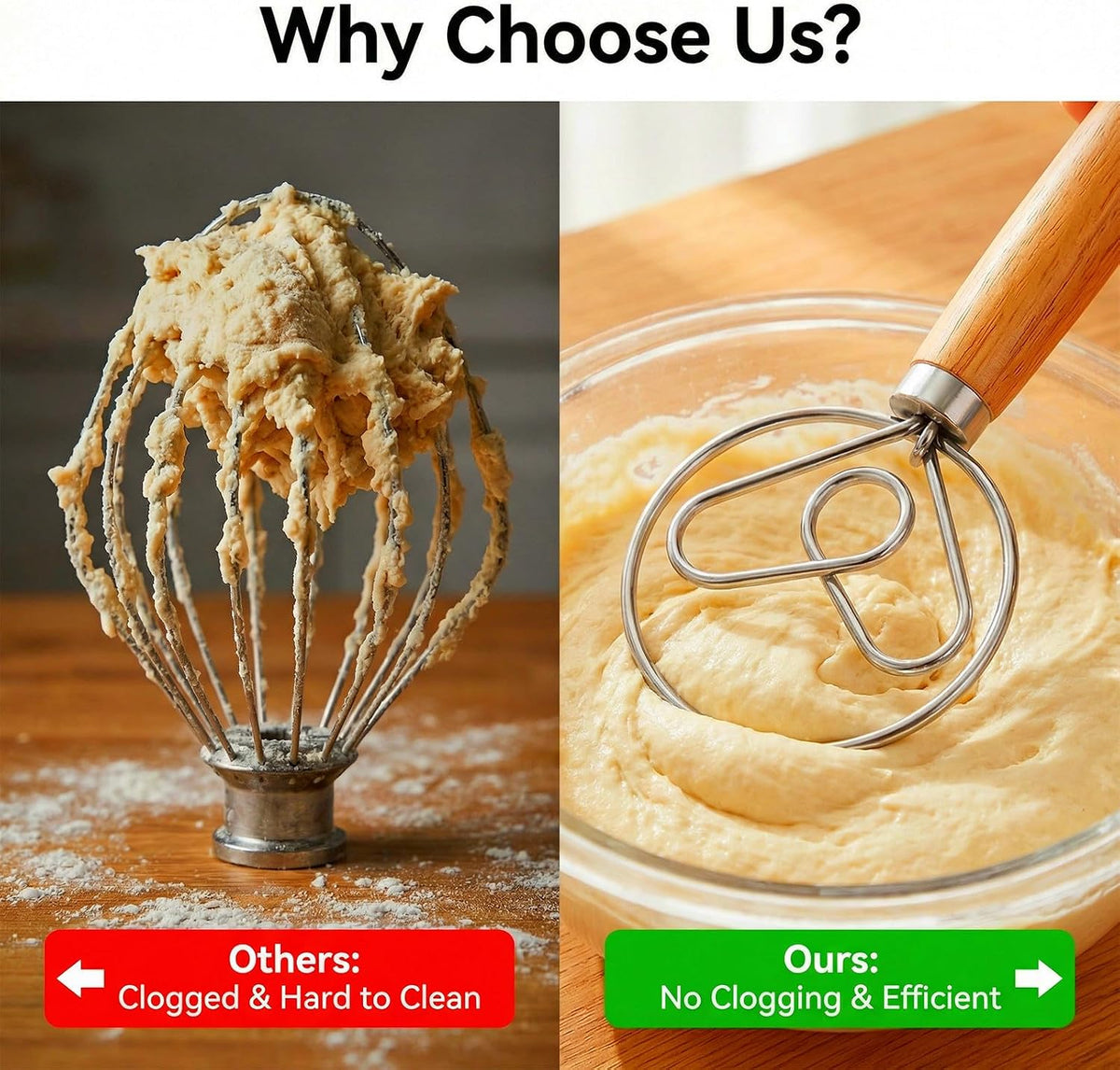 TEEVEA Danish Dough Whisk, Stainless Steel for Sourdough Bread