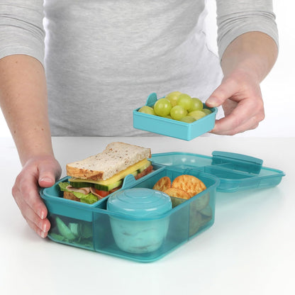 Sistema Bento Box Adult Lunch Box with 3 Compartments, 2 Removable Trays, and Salad Dressing Container, Dishwasher Safe, Color May Vary, 42 oz./1.25L Size (Pack of 4)