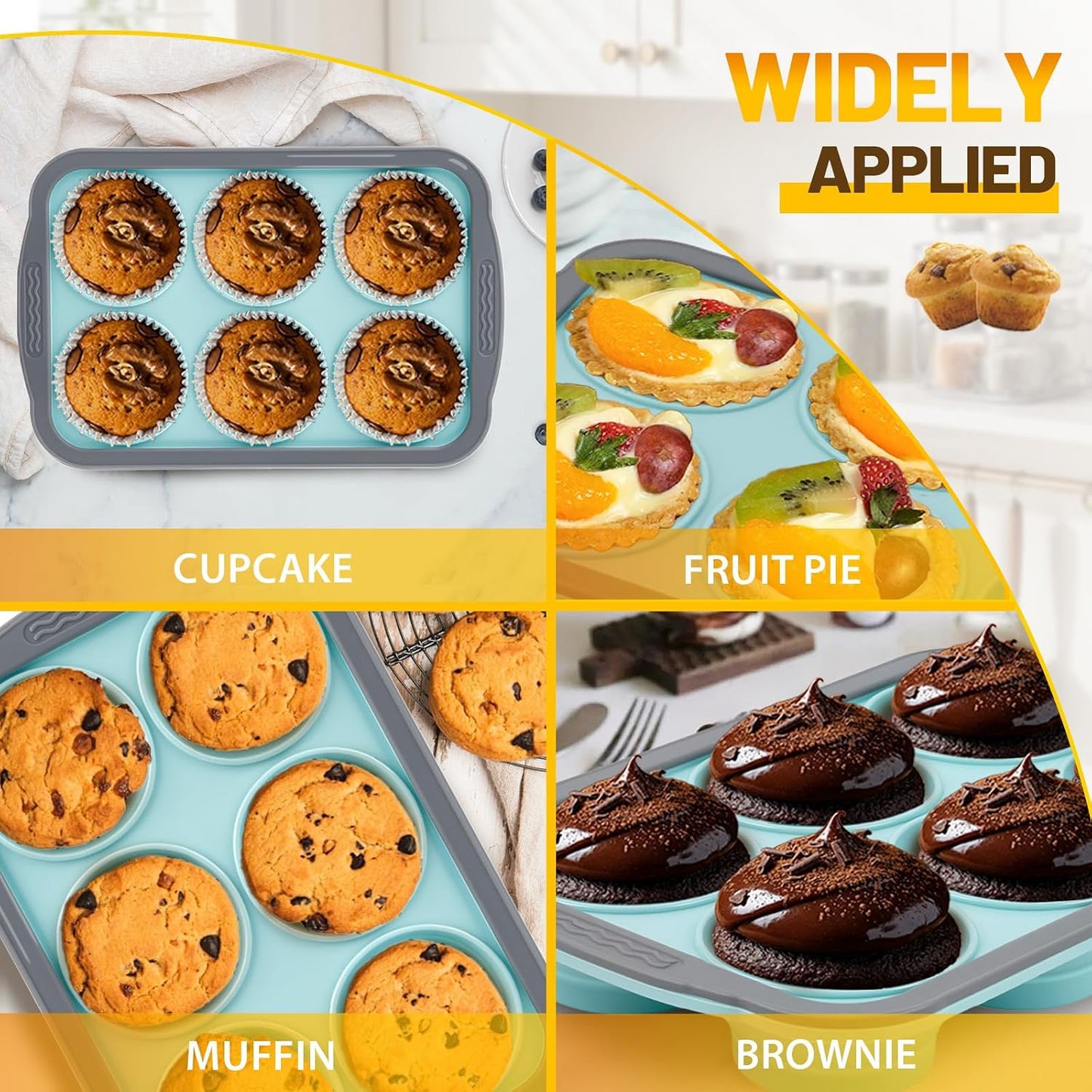 Silicone Muffin Pan, 12 Cups Non-Stick Cupcake Pan, Food-Grade BPA-Free Muffin Tin, Oven-Safe 450 °F, Reinforced Steel Frame, Easy-Grab Handles, Quick-Release 2.3" Baking Molds for Mini Treats
