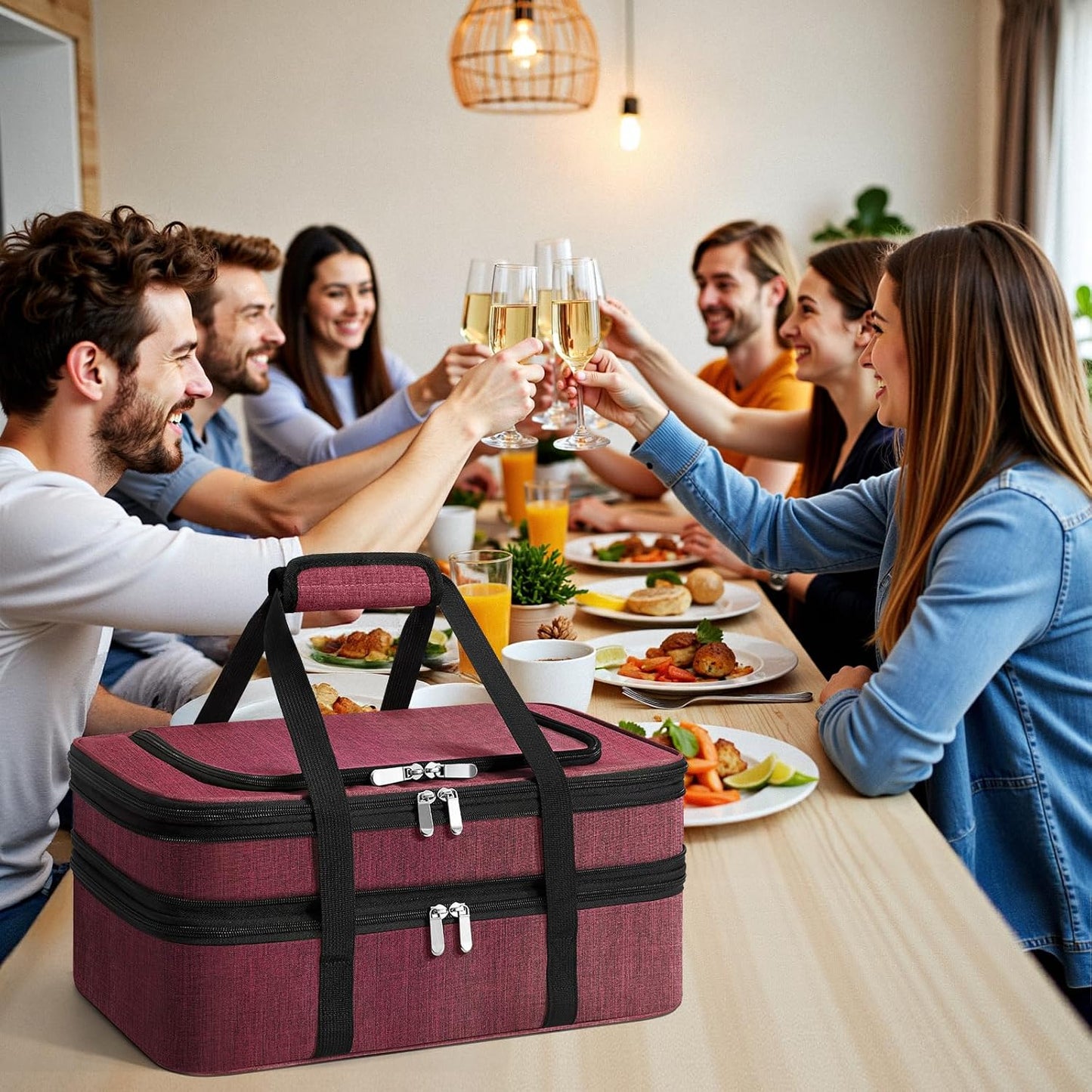 Double Insulated Casserole Carrier - Portable Casserole Carriers for Hot or Cold Food Lunch Tote Warmer or Cooler Bag for Potluck Parties Picnic Cookouts, Fits 9" x 13" Baking Dish - Grey