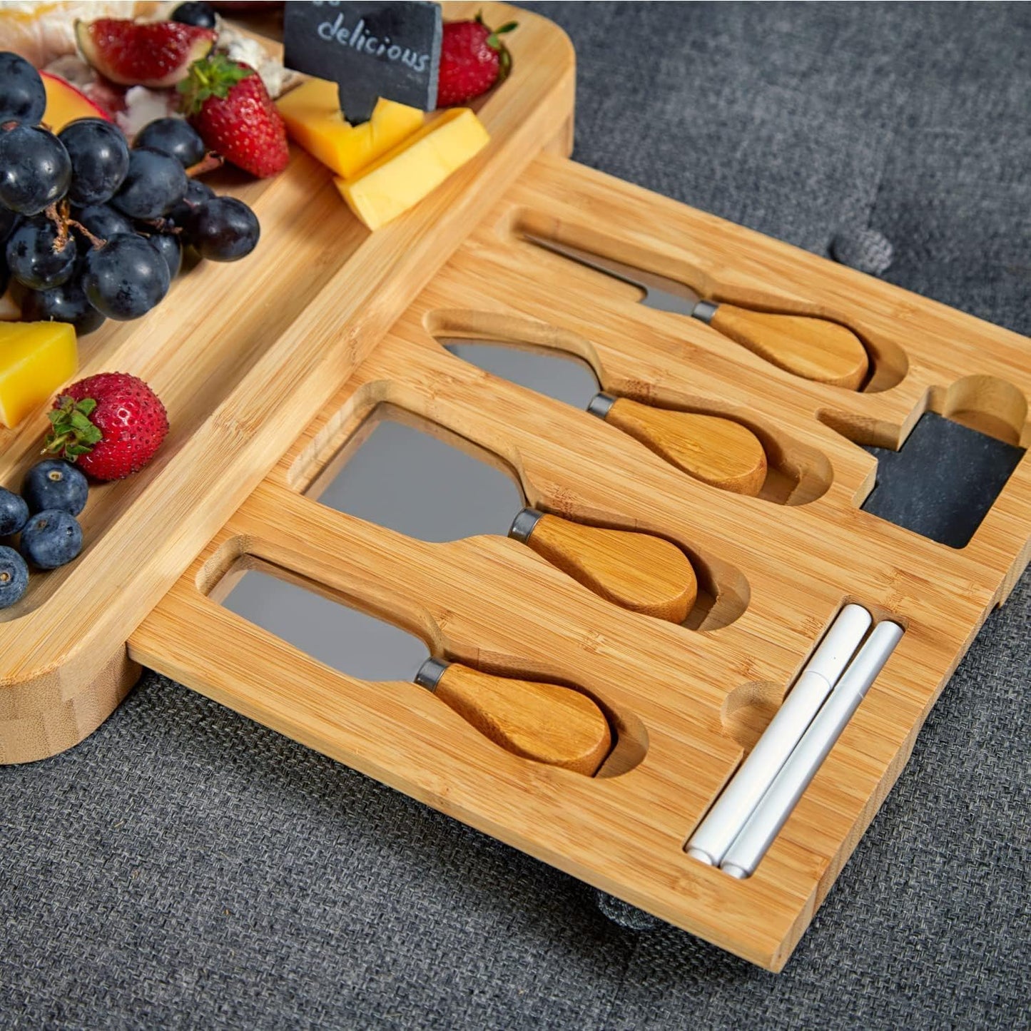 RoyalHouse Bamboo Cheese Board and Charcuterie Boards Set & Serving Tray for Meat, and Wine - Birthday Gifts for Women, Wedding Gift for Couples 2025, Bridal Shower, Housewarming Gift New Home