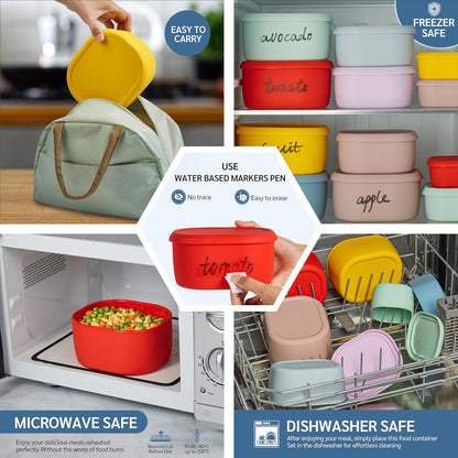 ISSEVE 12Pcs/Set Nesting Silicone Food Storage Containers with Lids, BPA Free Reusable Meal Prep Silicone Containers Airtight, Freezer Dishwasher Safe (33.8oz, 20oz, 10oz, 6.7oz, 1.3oz) (Beige)