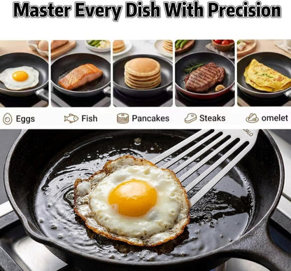 KSENDALO 1 Thin Flexible & Sturdy Fish Spatula Stainless Steel for Kitchen Cooking Use Fish Spatula Egg Flipper BBQ Flipper Stainless Steel Blade Thin Flexible, Welded Middle, Dishwasher Safe -Silver