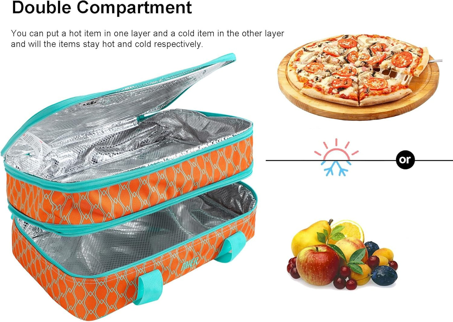 MIER Insulated Double Casserole Carrier Bag for Lasagna Lugger, Potluck Parties, Picnic, Beach, Fits 9 x 13 Inches Baking Dish, Casserole Dish, Expandable, Dark Blue