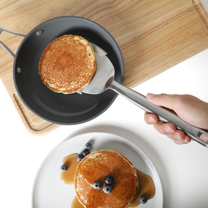 Calphalon Slotted Turner, Kitchen Flipping Spatula, Slotted Spatula, Stainless Steel Turner with Silicone Heat Resistance Handle, Nonstick-Safe Spatula for Draining and Flipping (Navy)