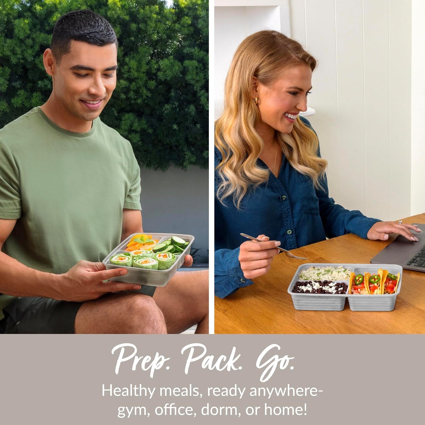 Bentgo Prep - 20-Piece 3-Compartment Reusable Meal Prep Containers with Lids, PFAS & BPA Free Materials, Durable, Microwave, Freezer, & Dishwasher Safe To Go Food Storage (Stone Gray)