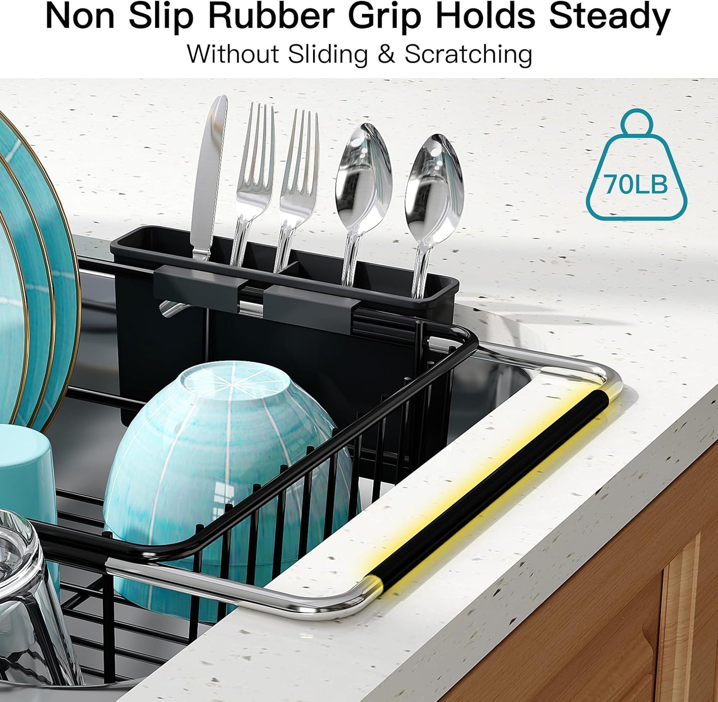 JASIWAY Dish Drying Rack in Sink, Expandable Stainless Steel Dish Drainers for Kitchen Counter, Dish Dryer Rack for Inside Sink, Over The Sink Dish Racks with Utensil Holder, Silver