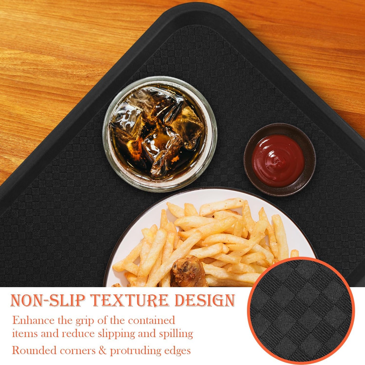 Plastic Fast Food Trays, 8 Pack Cafeteria & Restaurant Serving Tray Set for Coffee Table, Kitchen & Party, Multi-Color Reusable Snack Trays for Home, School, Events (11.8x16.3x0.8 Inches)
