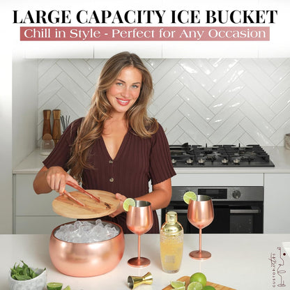 Gusto Nostro 4.1L Insulated Ice Bucket with Lid and Tongs, Double Wall Stainless Steel Ice Bucket Large, BPA Free Ice Bucket for Cocktail Bar, Keeps Champagne, Wine, Beer Chill for Parties