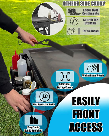 Front Griddle Caddy with 2-Pack Magnetic Tool Holders for Blackstone 36 inch Griddle, Large Capacity Front Tool/ Bottle Shelf for Easy Access, Grill Caddy for Blackstone Griddle Accessories 36 inches