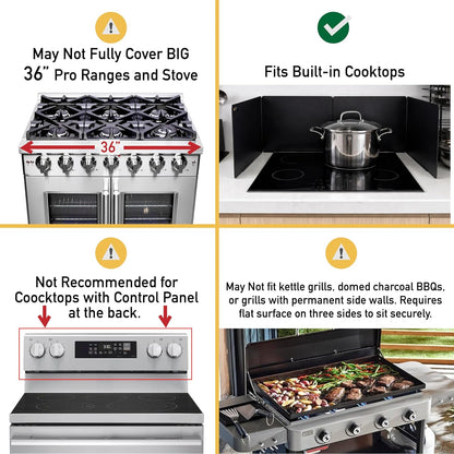Foldable, Nonstick, Grease Splatter Guard for Stove Top by Baetle– Heavy-Duty Stainless Steel Oil Splash Shield, Premium Black Style, 29.5" Wide Back Panel, 13.6" Deep–with Spoon Rest