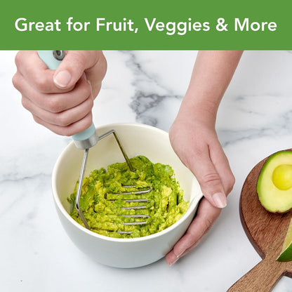 Tovolo Elements Stainless Steel Masher Tool for Mashing Potatoes Avocado Vegetables & More, Dishwasher Safe Potato Masher with Comfort Grip Handle Hanging Loop for Convenient Storage, Charcoal Gray