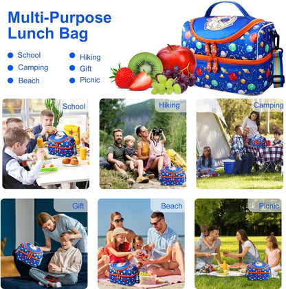 RHCPFOVR Kids Lunch Bag - Double - Decker Cooler Insulated Lunch Box for Boys Girls,Washable Lunch Bag with Strap and Reusable Toddler Lunchbox for School and Daycare