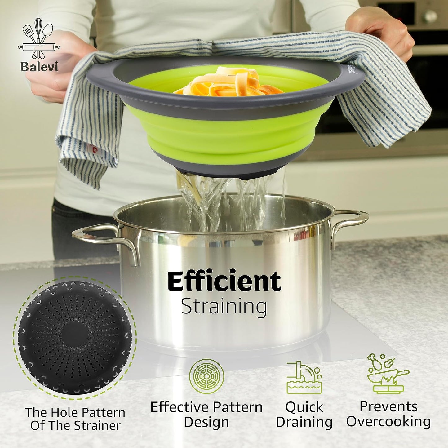 Collapsible Strainers for Kitchen, Green, Set of 2