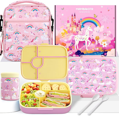 Kids Bento Lunch Box with Thermo Leak-Proof Snack Lunch Containers with Insulated Lunch Bag Utensils Set Back to School Supplies Gifts for Boys and Girls Toddlers Kindergarten Lunch Accessories Blue
