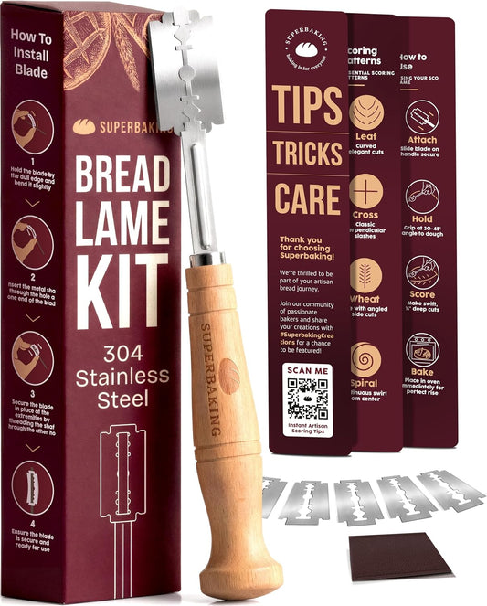 Superbaking Bread Lame with 5 Extra Blades, Classic Ergonomic Wooden Handle